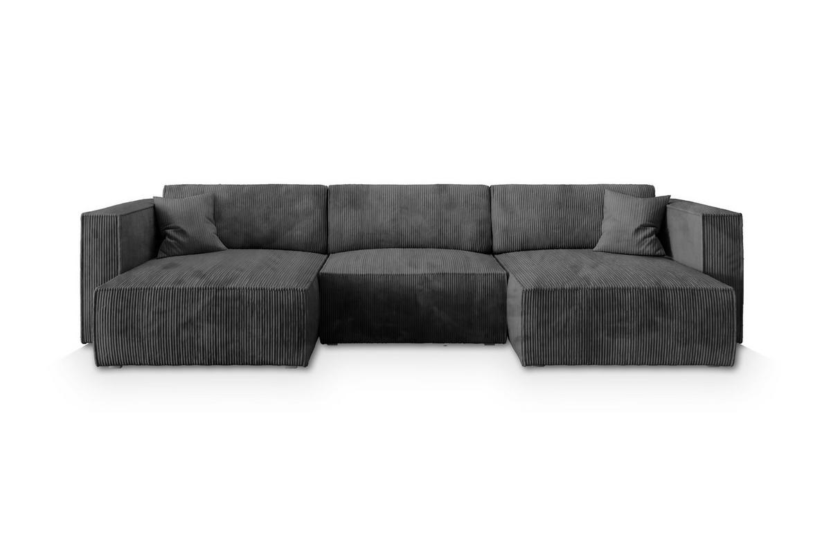 WOHNLANDSCHAFT SARMO P Graphitfarben Kordstoff mit Schlaffunktion - Graphitfarben/Grau, Holz/Kunststoff (347/70/148cm) - MASSENO