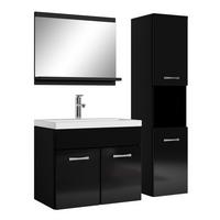 BADMÖBEL-SET Montreal 4 Teile Schwarz Hochglanz - 60 x 35 x 51 cm - Schwarz, Holz (60/51/35cm) - Badplaats