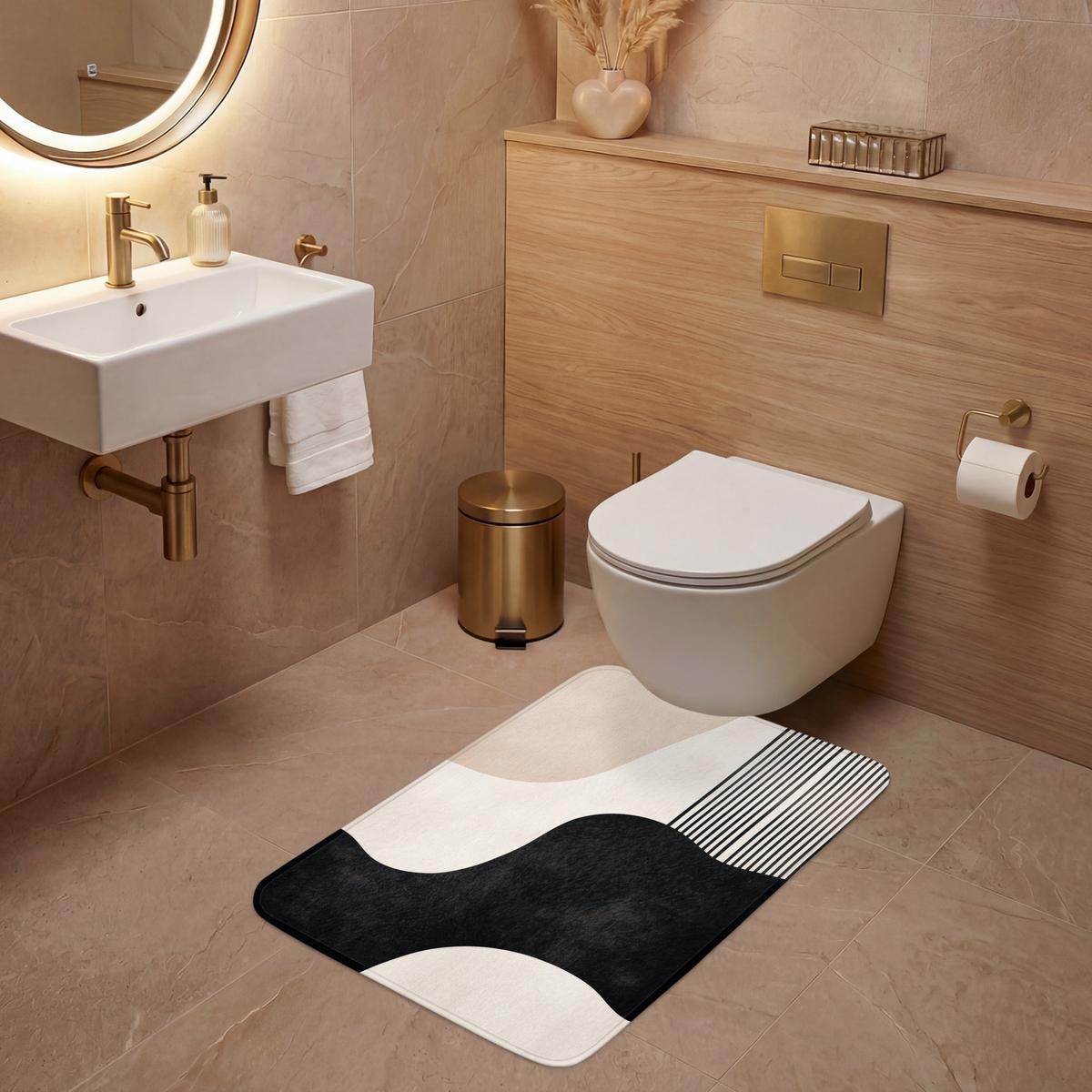 WC-VORLEGER Abstrakt - Japandi - Beige - Modern Toilettenvorleger 60x90 cm - Beige, Textil (60/1cm) - OnlyWow