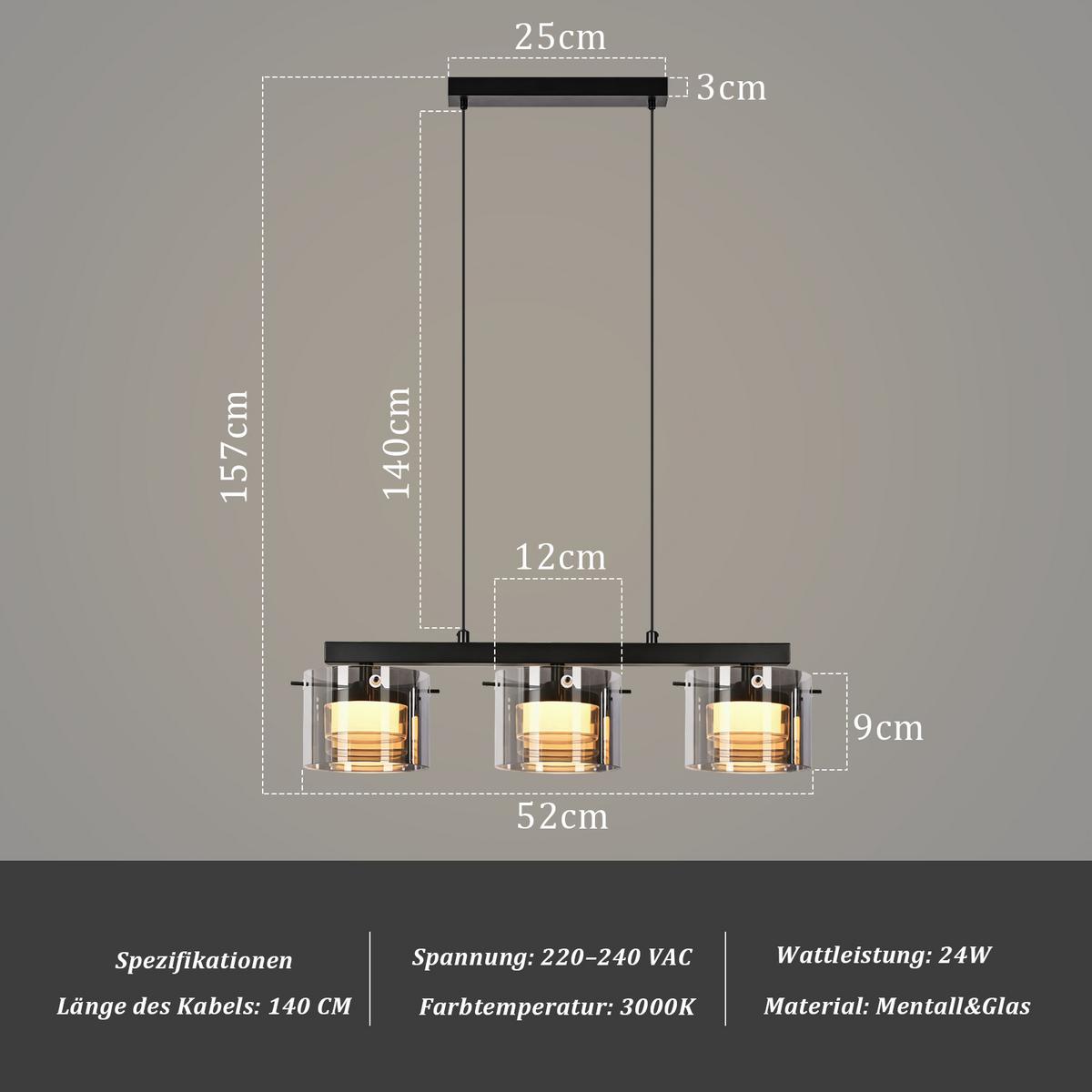PENDELLEUCHTE Anvel 52/12/157 cm - Schwarz, Glas/Metall (52/12/157cm) - ZMH