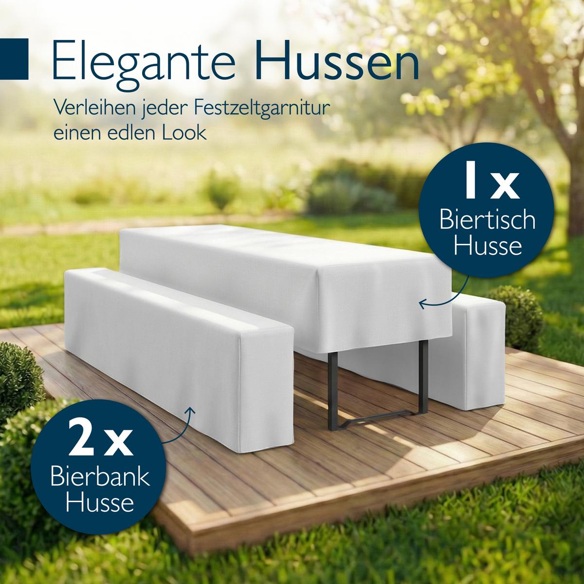 BIERTISCHHUSSE Premium M 50cm Weiß (3tlg) - Weiß, Textil (50/220cm) - Beautissu 