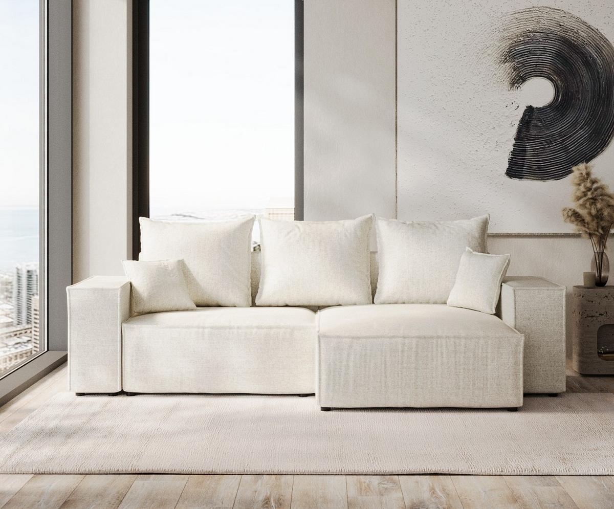 ECKSOFA SENSO mit Schlaffunktion Hellbeige im City Stoff - Beige/Schwarz, Holz/Holzwerkstoff (255/148cm) - AltaBeds