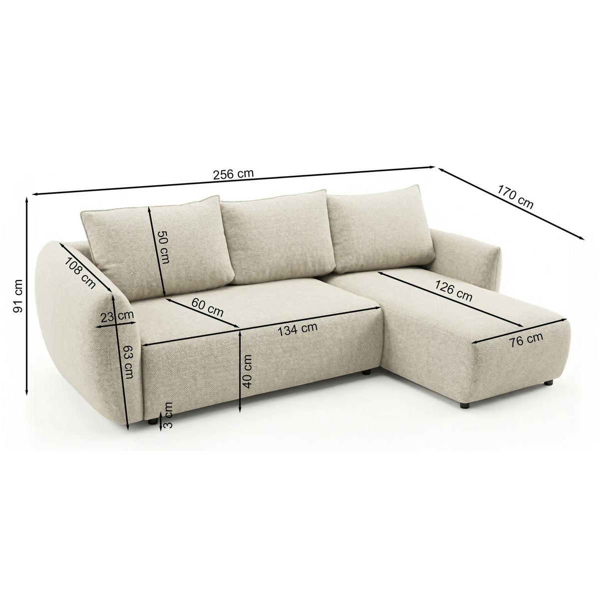 ECKSCHLAFSOFA Zordo GRAUBEIGER CHENILLE LINKS MIT ZWEI BETTKÄSTEN - Taupe/Schwarz, Kunststoff/Textil (256/170cm) - Selsey