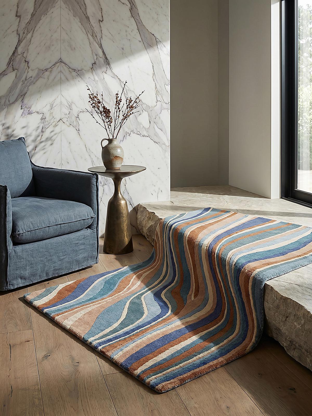 WOLLTEPPICH DERWENT, abstrakt, Blau-Bunt, 120 x 170 cm - Multicolor, Textil (170/120cm) - KADIMA DESIGN