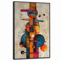 LEINWAND Bilder mit Rahmen - Vintage - Moderne Kunst - Orange - Geometrische Formen - 100x150 - Multicolor, Textil (100/150cm) - MuchoWow