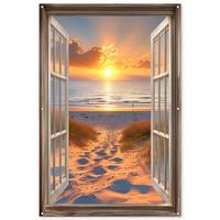 GARTENPOSTER Durchblick - Strand - Dünen - Sonnenuntergang Bild 120x180 cm - Orange, Kunststoff (120/180/0.2cm) - OnlyWow