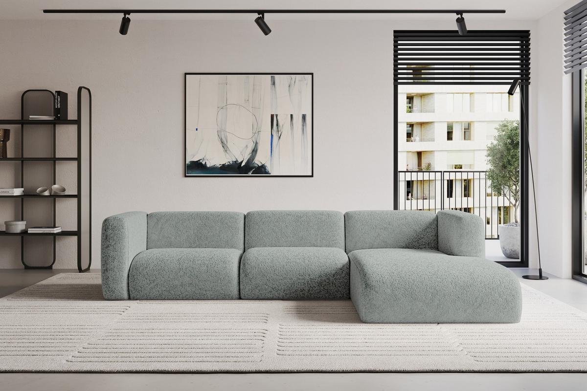 ECKSOFA Ottomane Rechts MIRA-L2 318x179x89 Grün Velours - Schwarz/Hellgrün, Holzwerkstoff/Kunststoff (318/179cm) - ALTDECOR