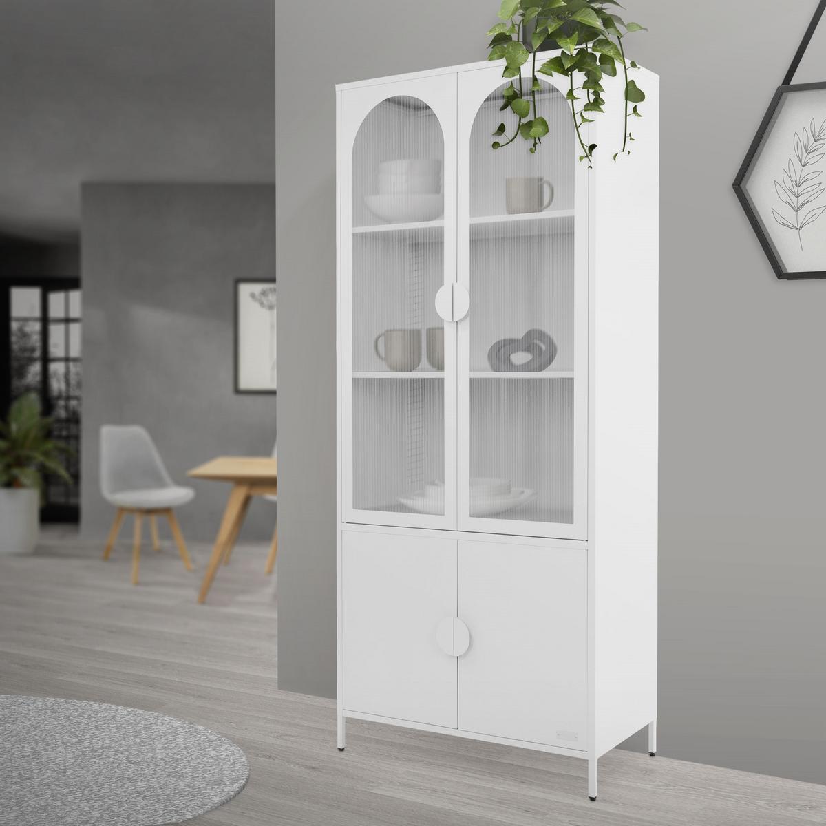 VITRINENSCHRANK 80x185x40 cm Weiß aus Stahl mit 4 Türen - Weiß, Metall (80/185/40cm) - ML-DESIGN
