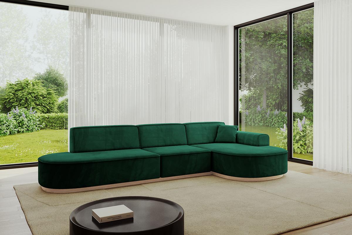 ECKSOFA Ottomane Rechts MARI-L2-v1 - 328x171x83 cm Grün Velours - Grün, Holzwerkstoff/Textil (171/328cm) - ALTDECOR