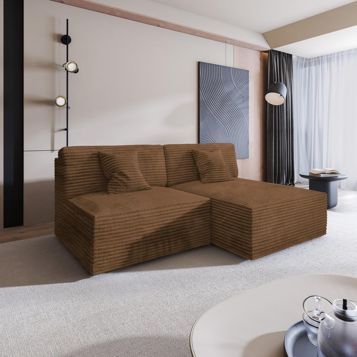 ECKSOFA FIORO Kupferfarben Kordstoff mit Schlaffunktion - Kupferfarben, Holz (204/148cm) - MASSENO