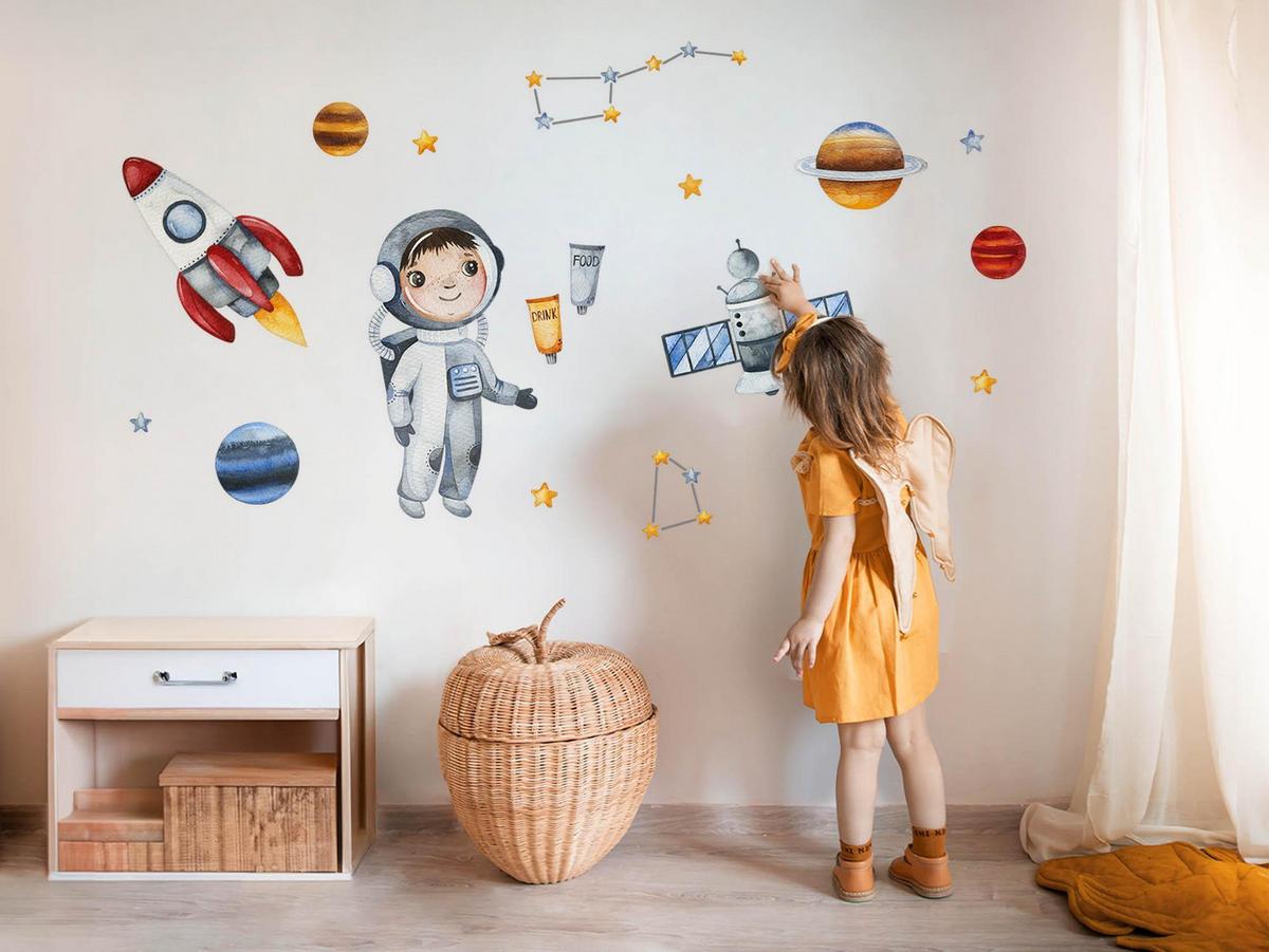 WANDAUFKLEBER 130x174cm - Kleiner Astronaut - Multicolor, Kunststoff (130/174/0.1cm) - Wallfluent