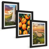 BILDER SET 3er Set - 20x30 cm Schwarzer Rahmen - Orange Mountain Wasserfall - Schwarz, Kunststoff (20/30cm) - TULUP