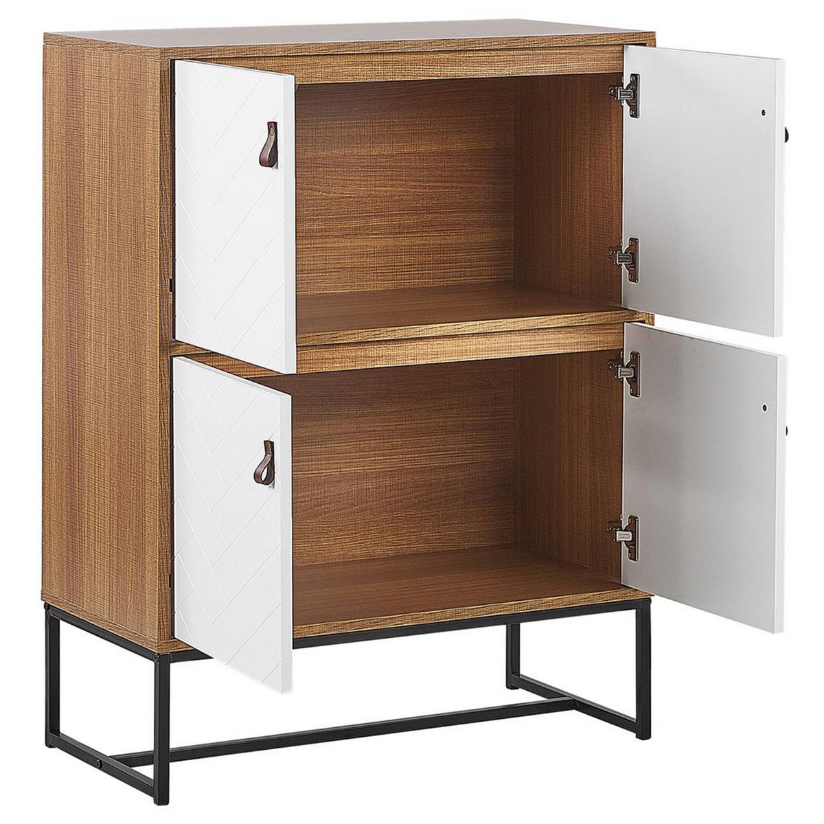 SCHRANK Hellbraun/Weiß Nueva - Weiß, Holzwerkstoff (76/100/39cm) - Beliani