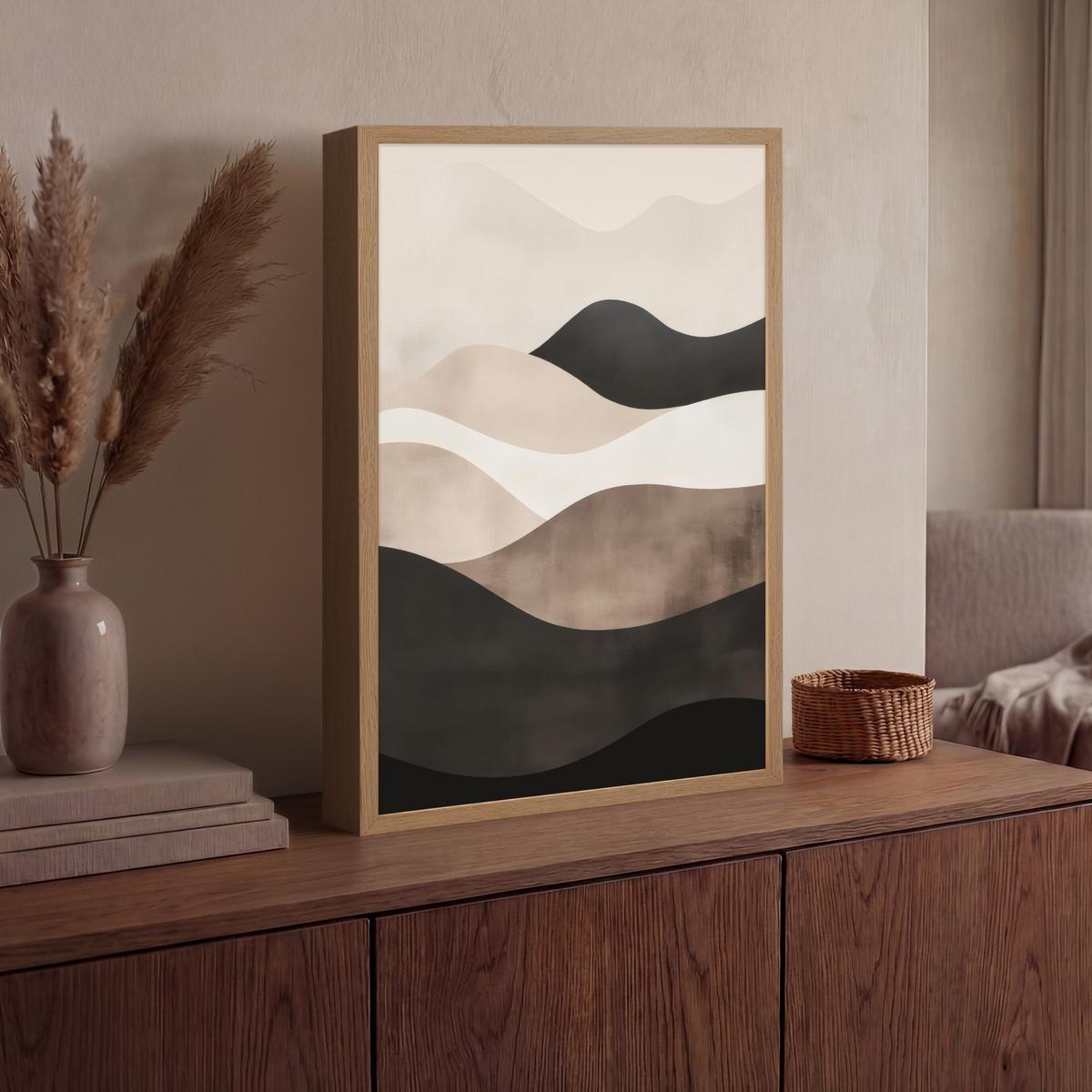 WANDLEUCHTE MIT AKKU Abstrakt - Landschaft - Wellen - Cremefarben 40x60 cm - Graubraun, Holzwerkstoff (40/60/8cm) - OnlyWow
