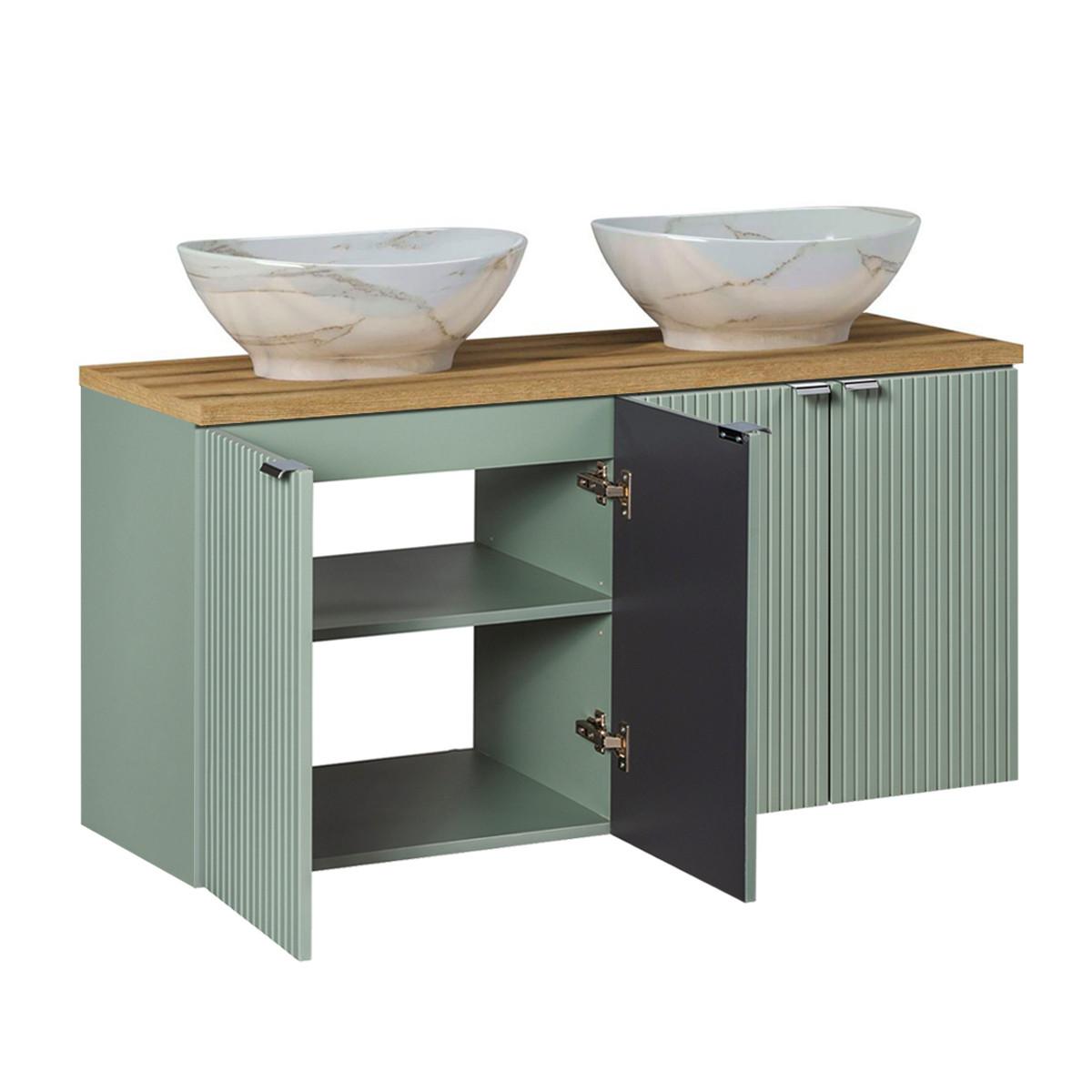 BADMÖBEL 120cm Jade 2er-Set Grün und Holz - Grün, Holzwerkstoff (120/57/40cm) - Petits-meubles