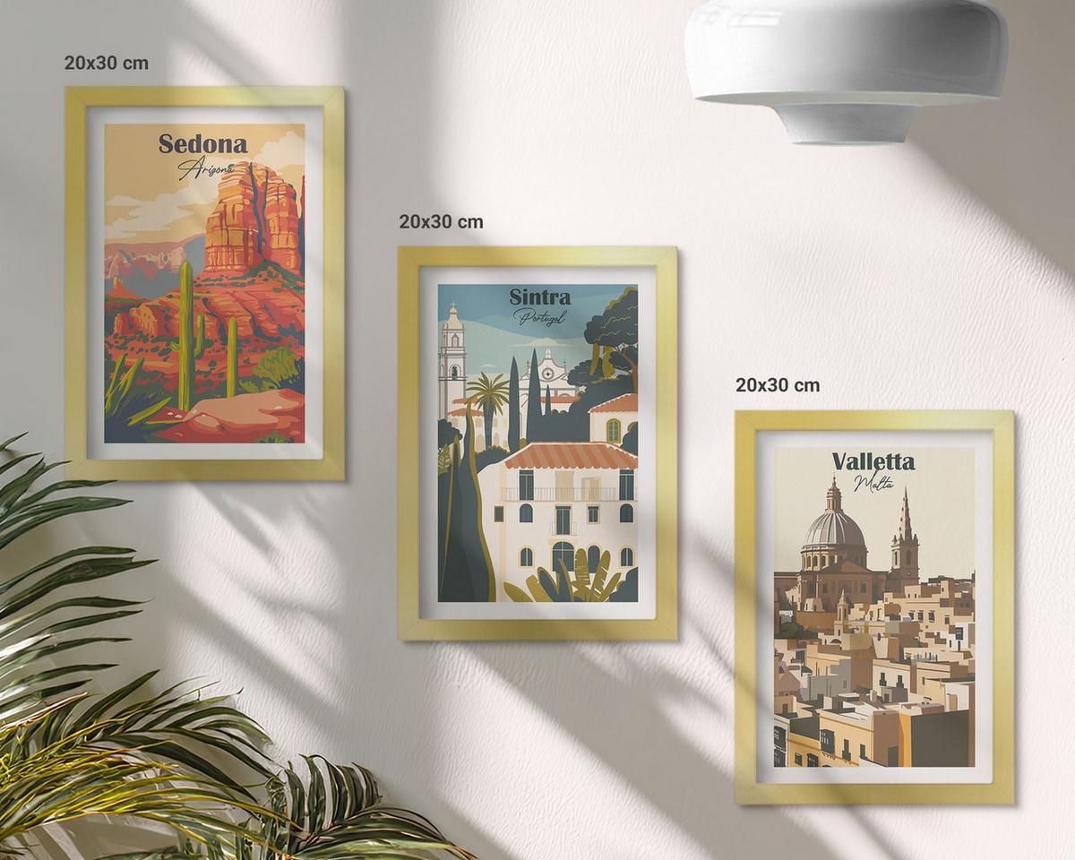 BILDER SET 3er Set - 20x30 cm Goldrahmen - Ansichten Sedona Sintra Valletta Retro - Goldfarben, Kunststoff (20/30cm) - TULUP