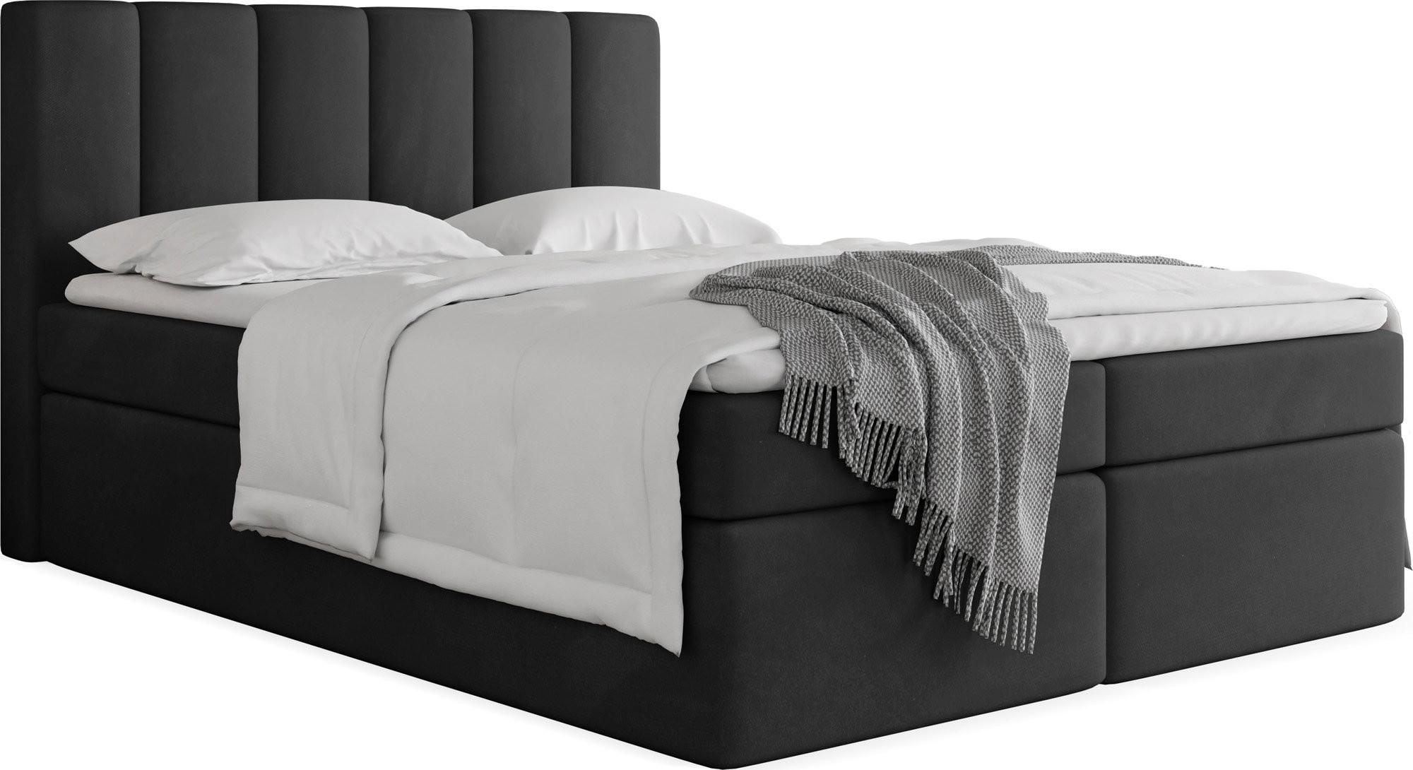 BOXBETT Amira mit Bettkasten, Samt Schwarz 180/200 cm – 7-Zonen Taschenfederkern-Matratze & Komfortschaum-Topper - Schwarz Hochglanz/Schwarz, Holz/Holzwerkstoff (180/200cm) - WFL GROUP