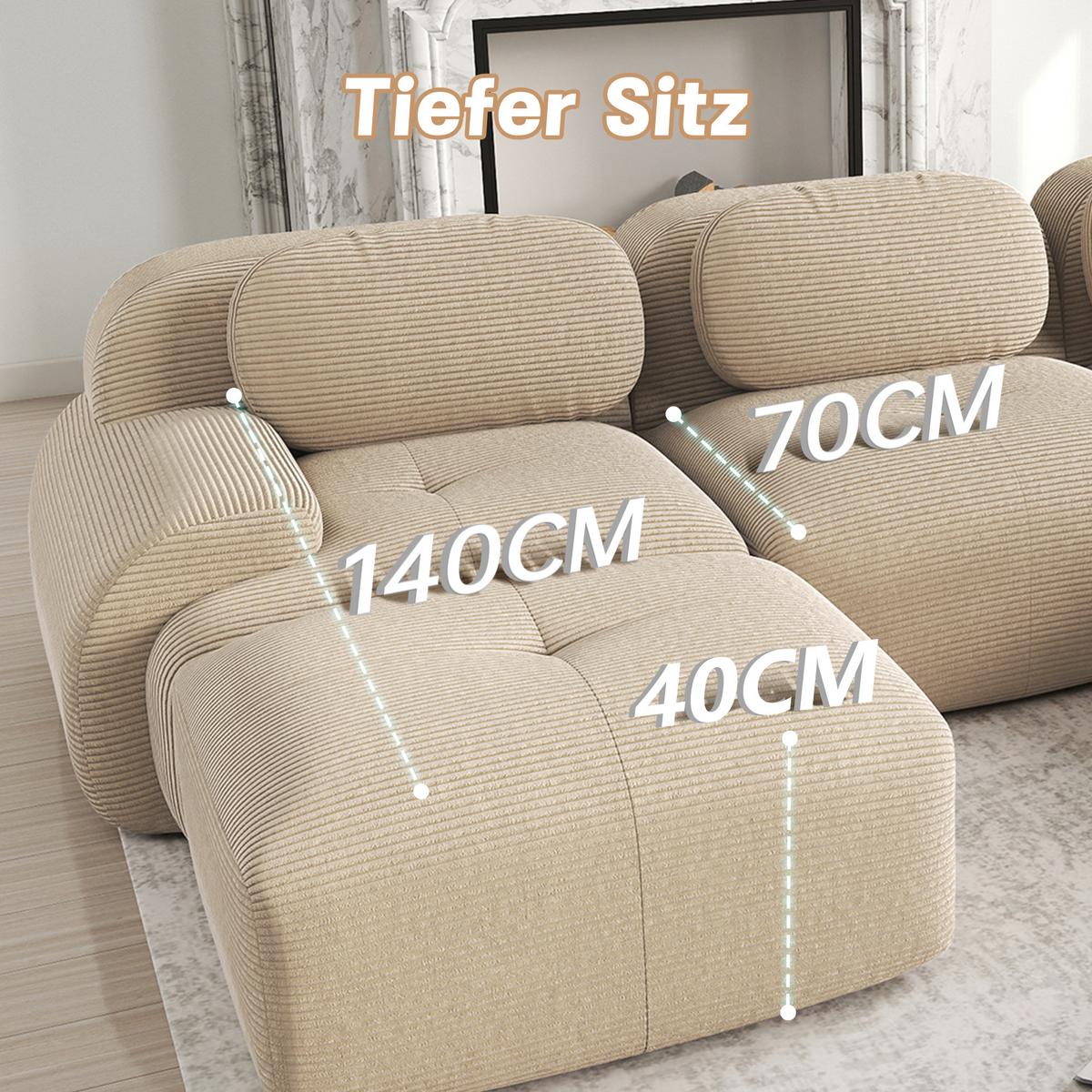 ECKSOFA Modulares Boneless Cord Sofa 2-Sitzer - Beige, Textil (208/178cm) - Urban Meuble