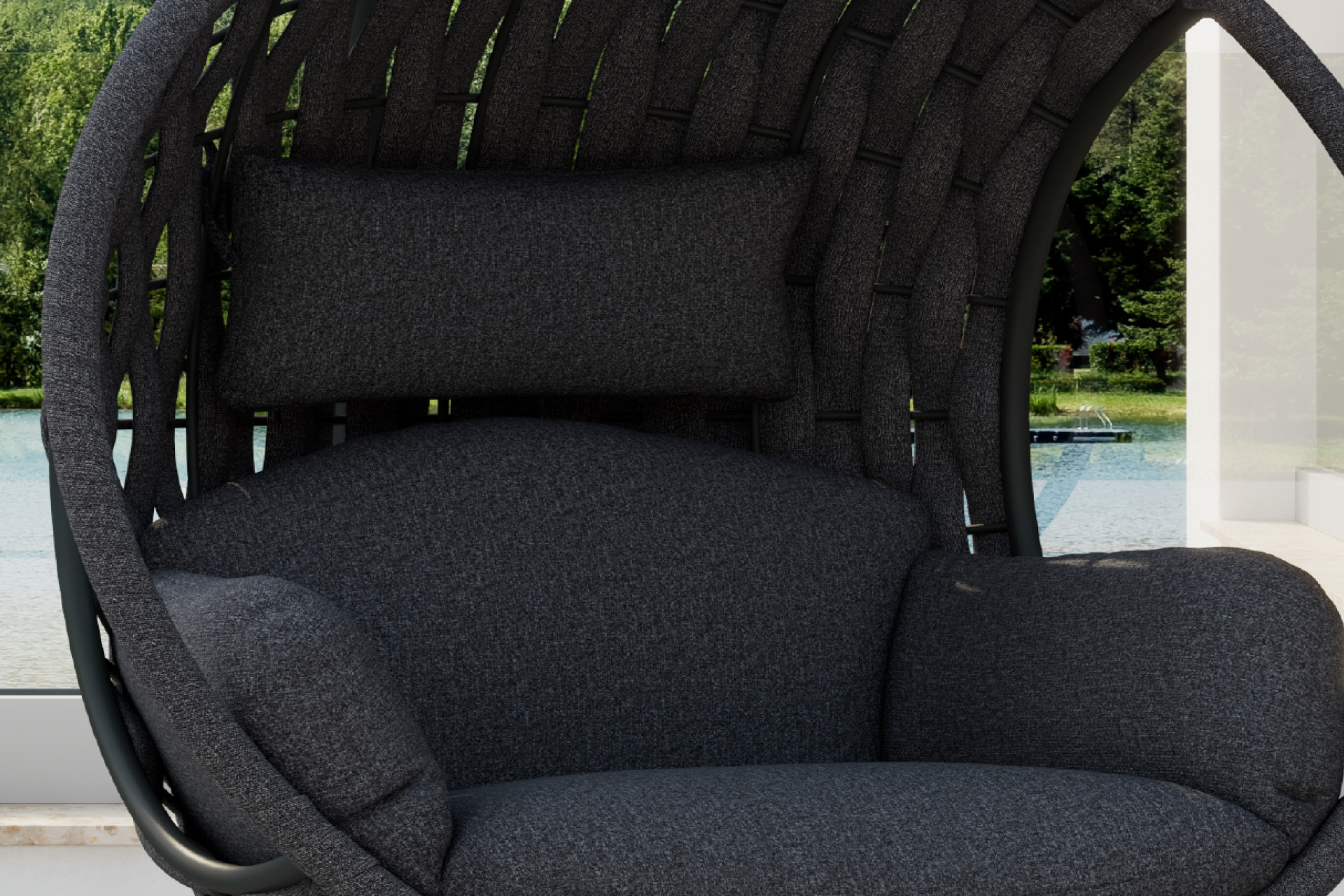 Hängesessel Dunkelgrau inkl. Sitz- und Zierkissen Bezüge abnehmbar und waschbar Outdoorstoff