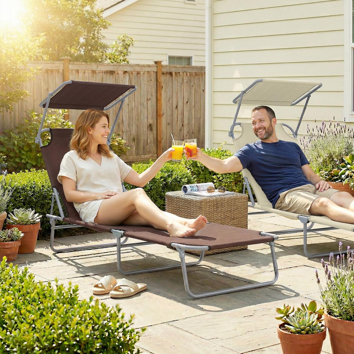 SONNENLIEGE mit Sonnenschutz, Braun - Braun, Metall (58/36/187cm) - Outsunny