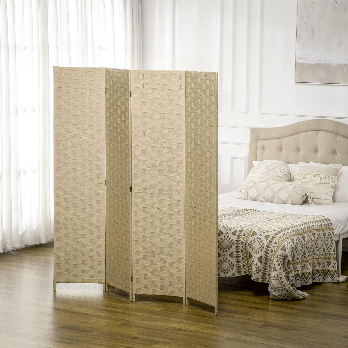 PARAVENT 4 TLG. 160 x 170 cm aus Wellenfaser für Wohnzimmer Braun - Braun, Papier (1.5/169.5/159.5cm) - HOMCOM