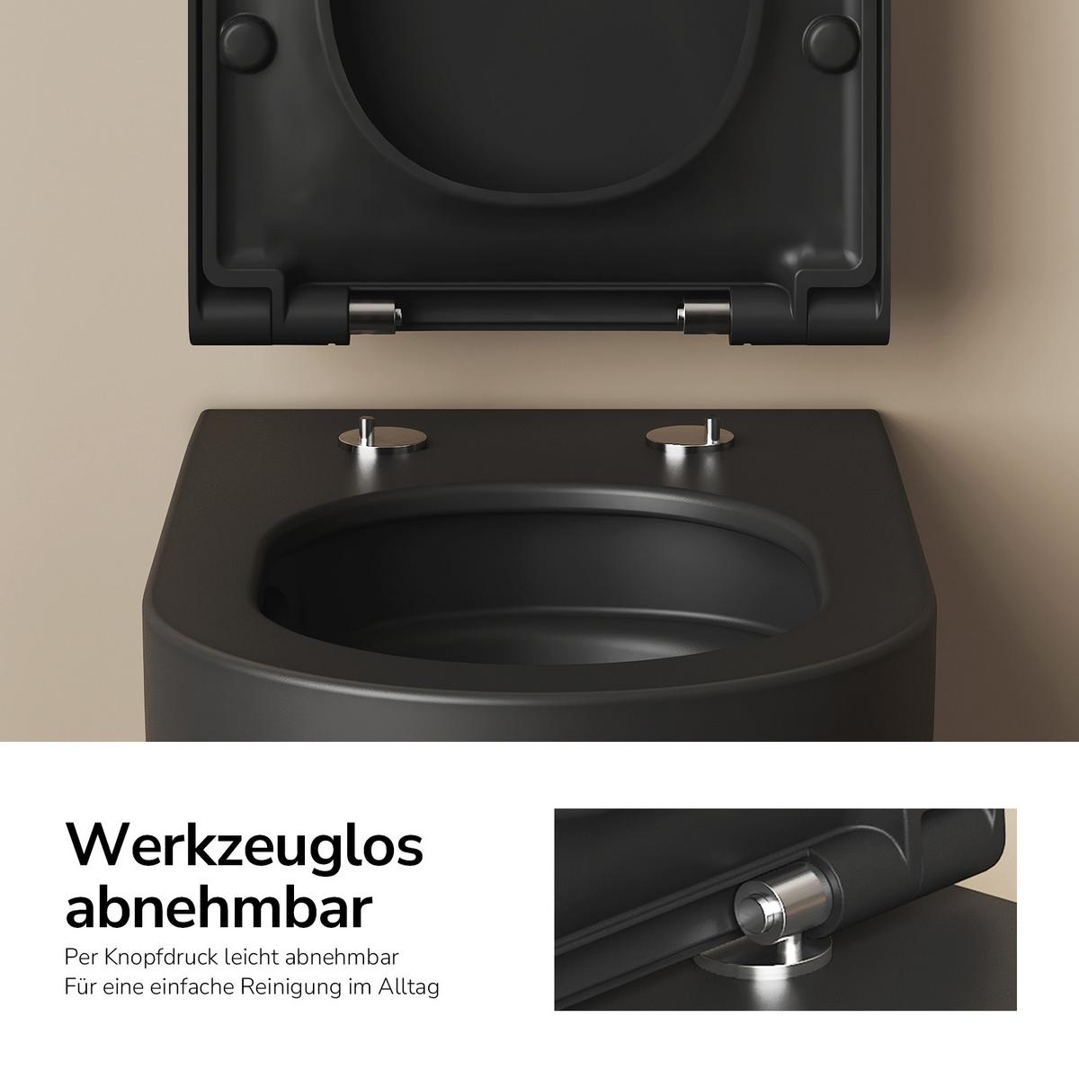 WAND-WC Set 55,5 x 36,5 cm inkl. WC-Sitz mit Absenkautomatik schwarz matt - Schwarz, Keramik (36.5/36/55.5cm) - EMKE