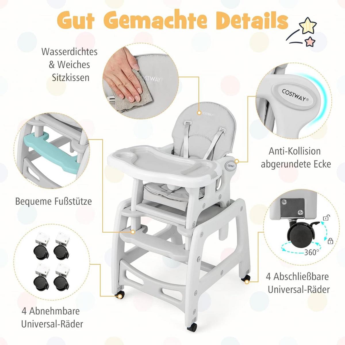 BABYHOCHSTUHL Grau - Grau, Kunststoff (62/104/51cm) - COSTWAY