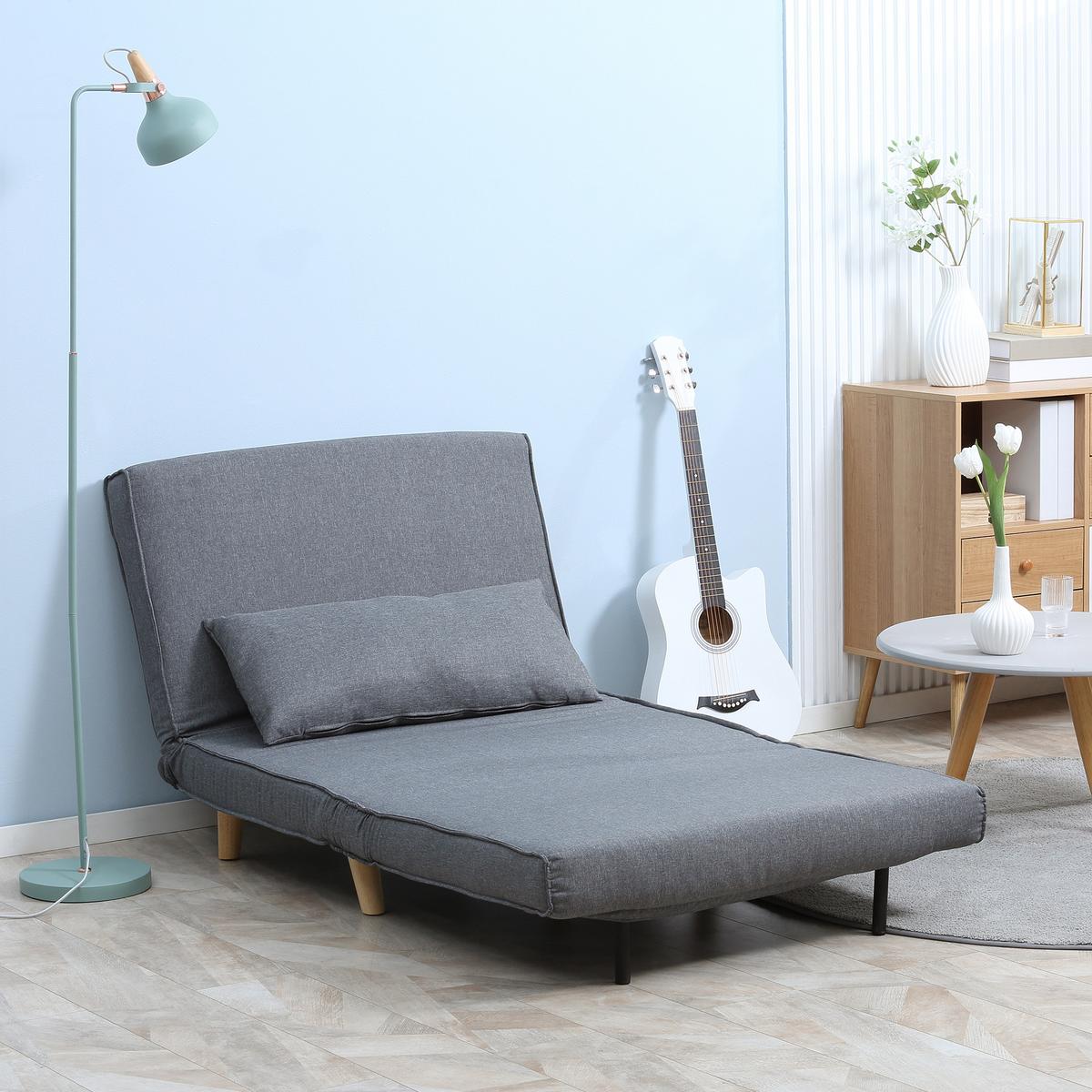 EINZELSOFA Sofabett Klappsofa verstellbar Rückenlehne nordisch skandinavisch - Naturfarben/Grau, Holz/Textil (78/80/94cm) - HOMCOM