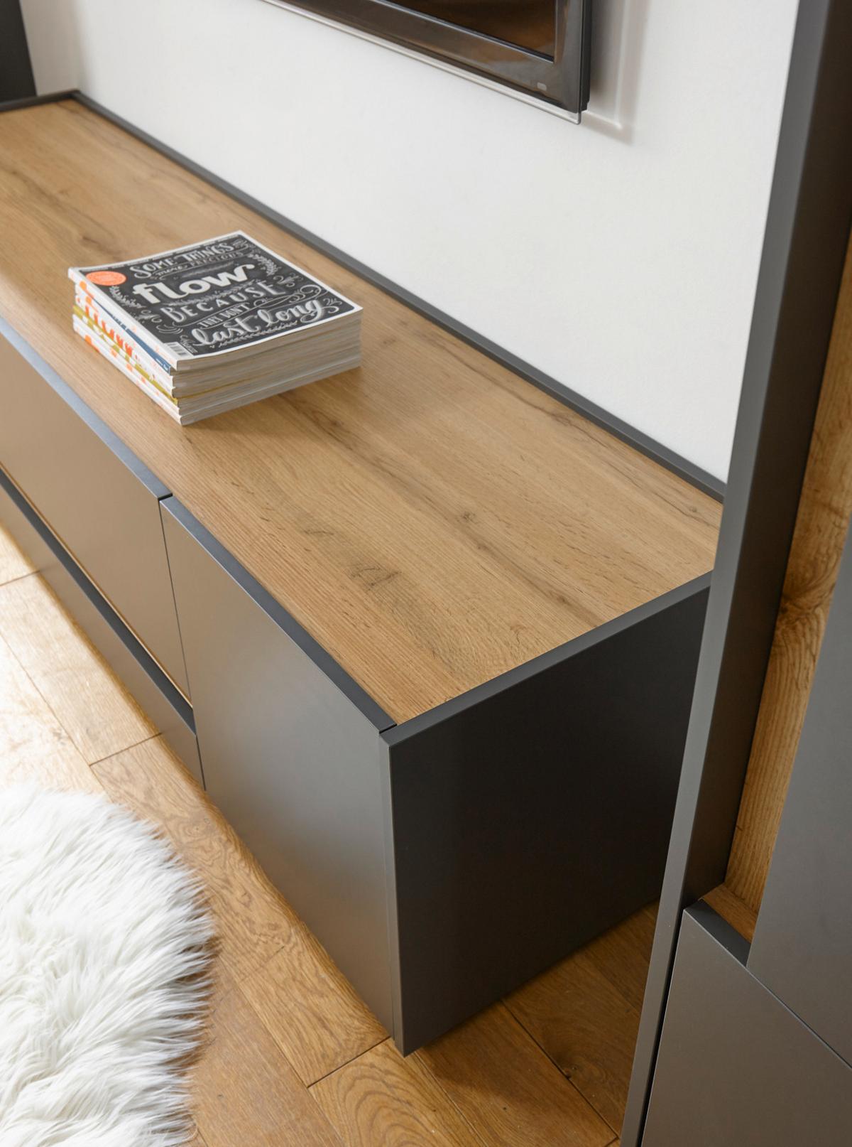 TV-LOWBOARD hängend grau matt, Eiche Wotan 150 cm, TV-Unterteil Hängeschrank - Eiche Wotan/Grau, Holzwerkstoff/Metall (150/35/30cm) - Furn.Design