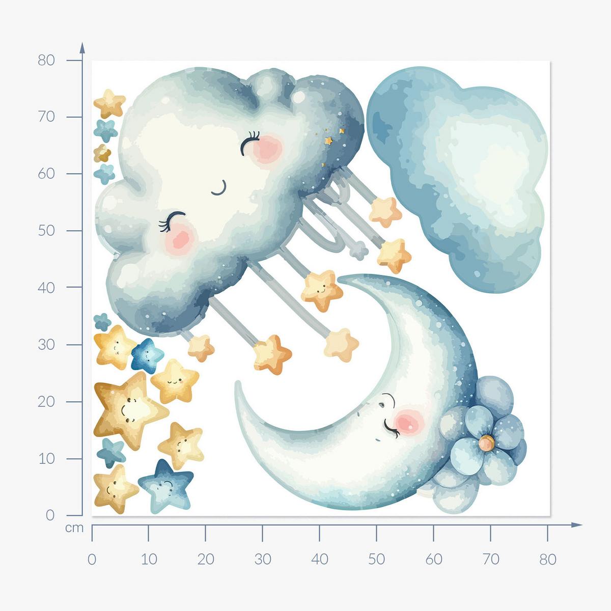 WANDAUFKLEBER 80x81cm - Fröhlicher Himmel mit Wolken - Multicolor, Kunststoff (80/81/0.1cm) - Wallfluent