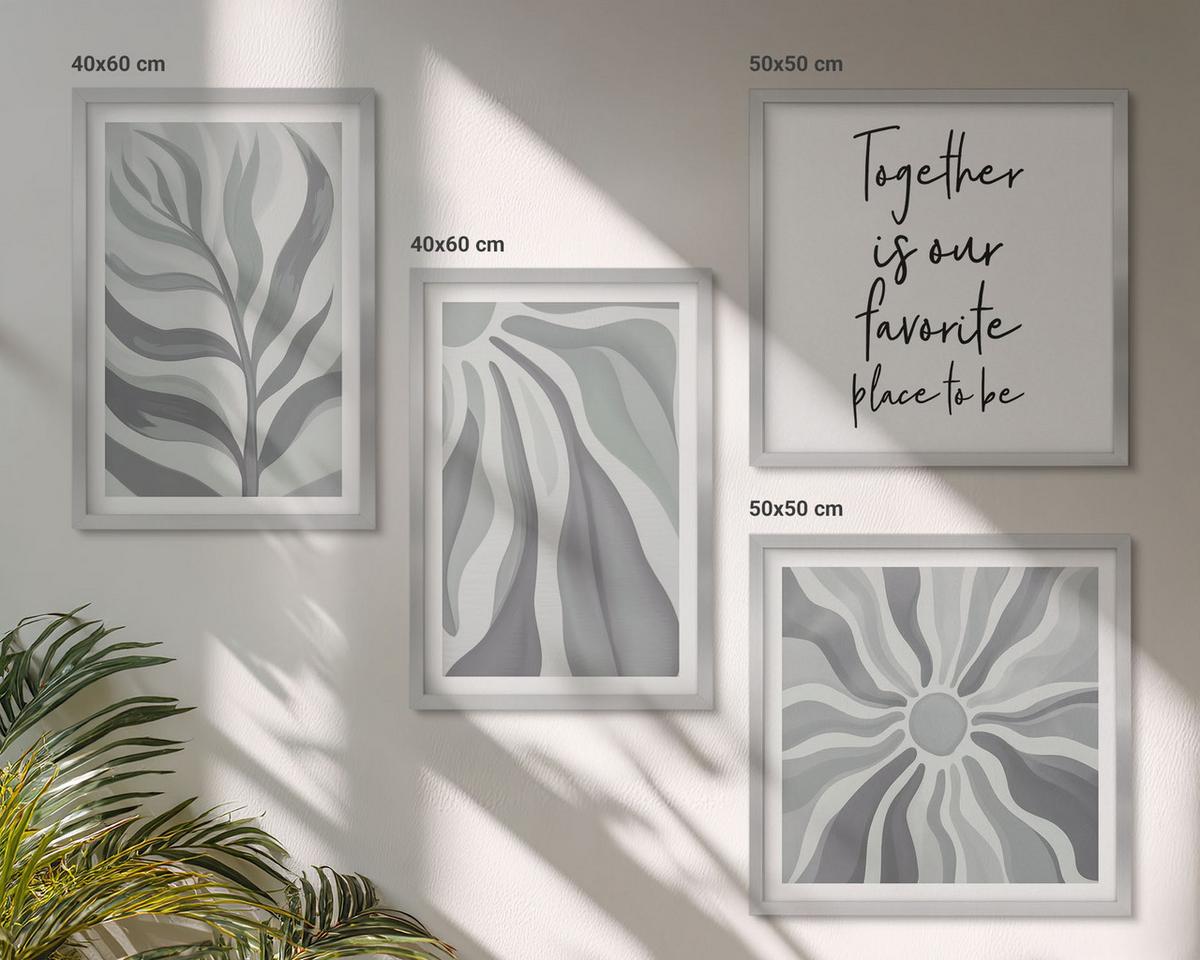BILDER SET 4er Set - 50x50 cm & 40x60 cm Silberner Rahmen - Illustrationen mit floralen Pastellmustern - Silberfarben, Kunststoff (50/50cm) - TULUP