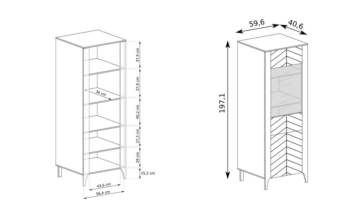 VITRINE ALICANTE 197 / 60 cm in Kaschmir - Kaschmir, Holzwerkstoff (60/197/40.5cm) - MASSENO