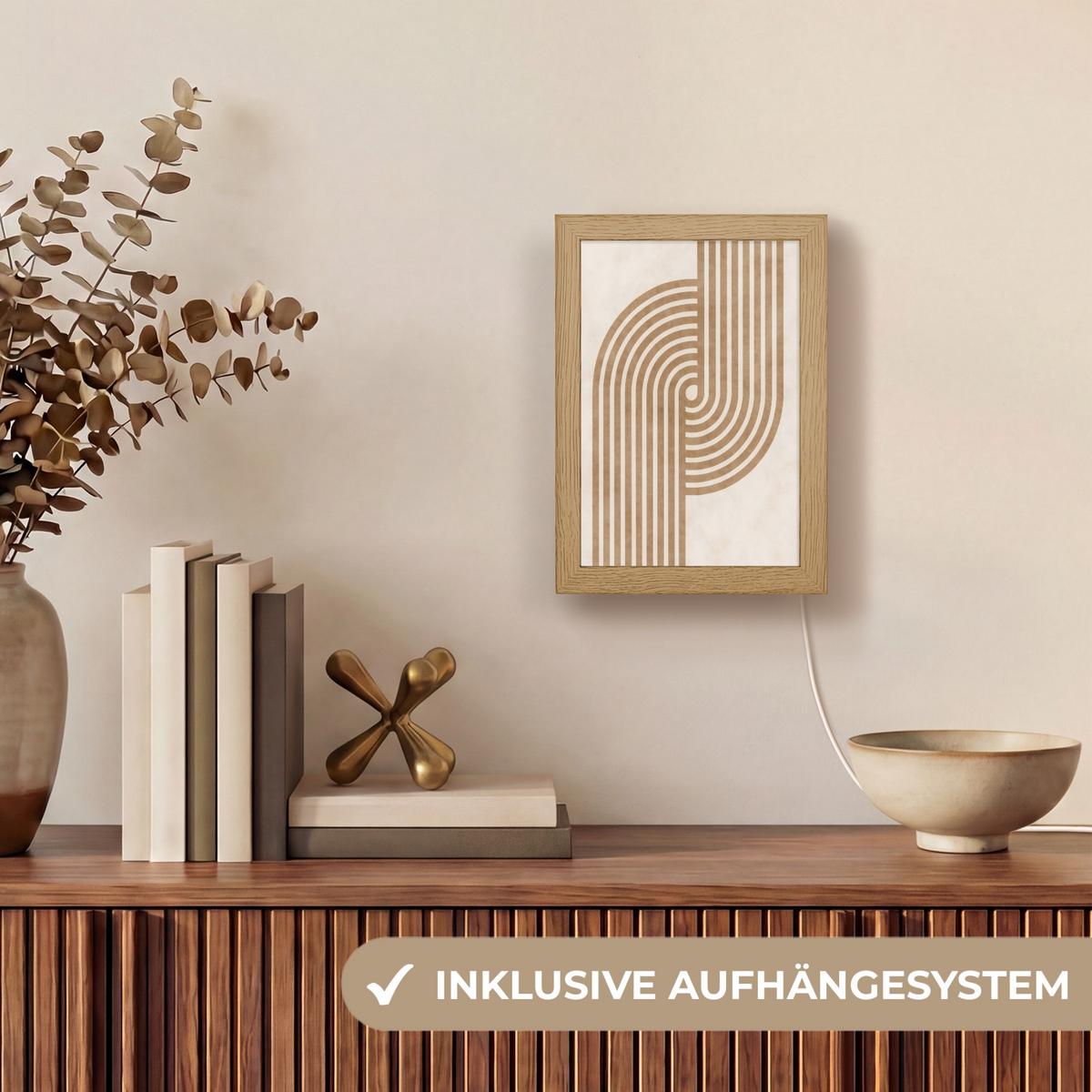 WANDLEUCHTE Symmetrische Biegung - kupferfarbig 15x20 cm - Beige, Holzwerkstoff (15/20/8cm) - OnlyWow