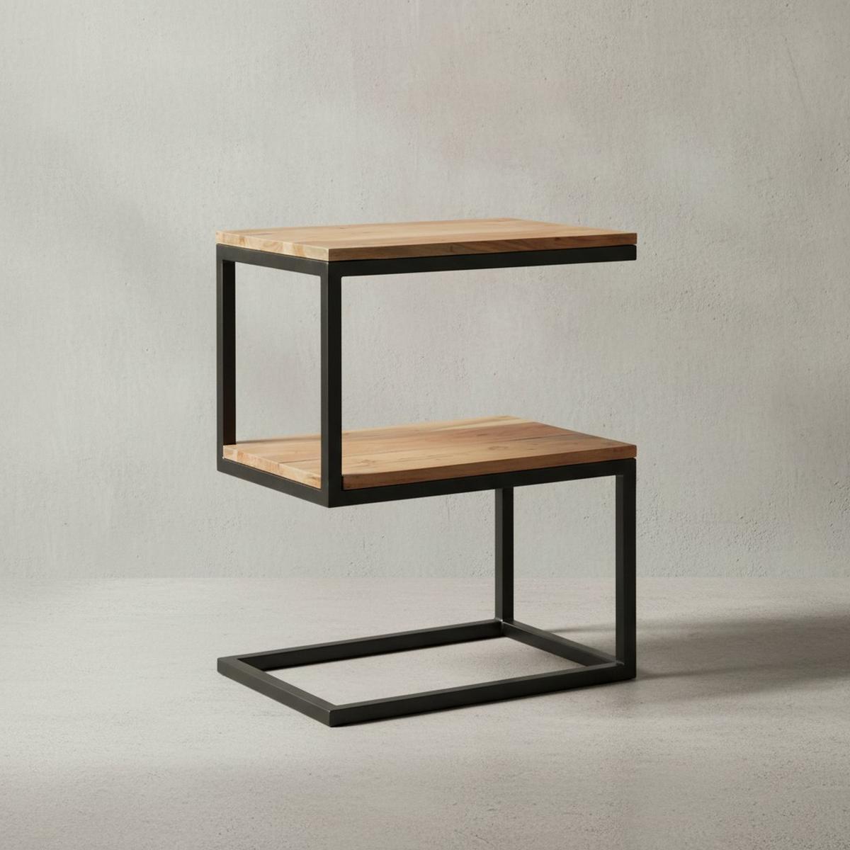 BEISTELLTISCH Massivholz Metall S-Form Landhausstil AKOLA, Akazie 30x45x60 cm - Schwarz/Akaziefarben, Holz/Metall (45/30/60cm) - KADIMA DESIGN