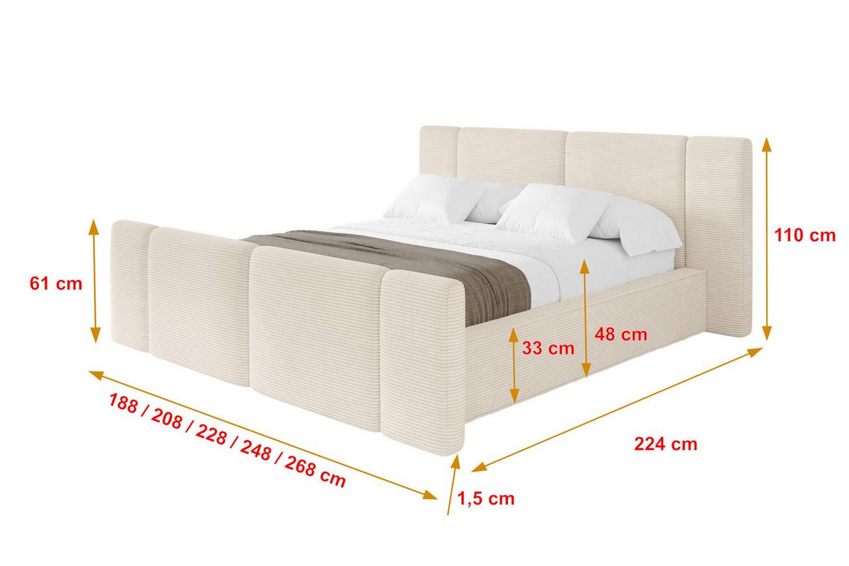 POLSTERBETT mit Bettkasten, Fußteil und Lattenrost, Bett mit Matratze H3/H4 - RIVO-Z 180x200 Beige - Creme, Holzwerkstoff/Textil (180/200cm) - ALTDECOR