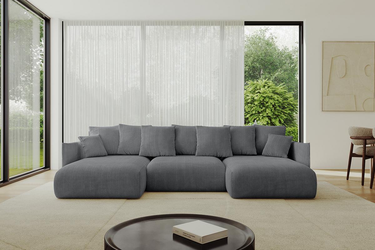 WOHNLANDSCHAFT mit Schlaffunktion und Bettkasten ONESK-U 317x177x72 Dunkelgrau Cord - Dunkelgrau, Holzwerkstoff/Kunststoff (317/72/177cm) - ALTDECOR