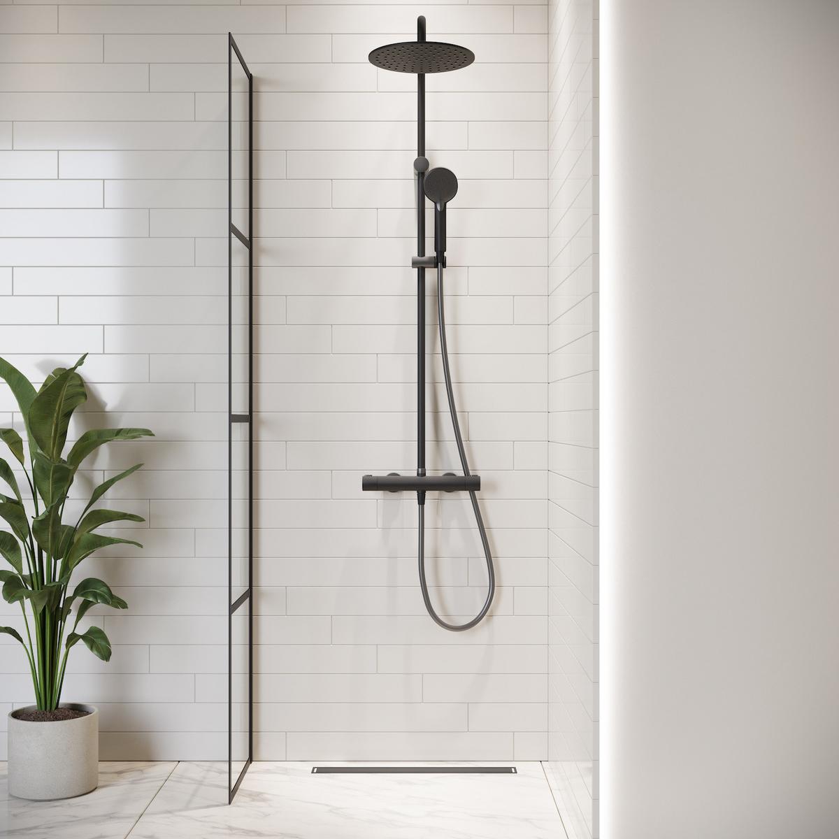 DUSCHWAND Essos - 40 x 200 cm - Schwarz - Walk-In Duschabtrennung aus Sicherheitsglas - Schwarz, Glas (40/200cm) - Badplaats