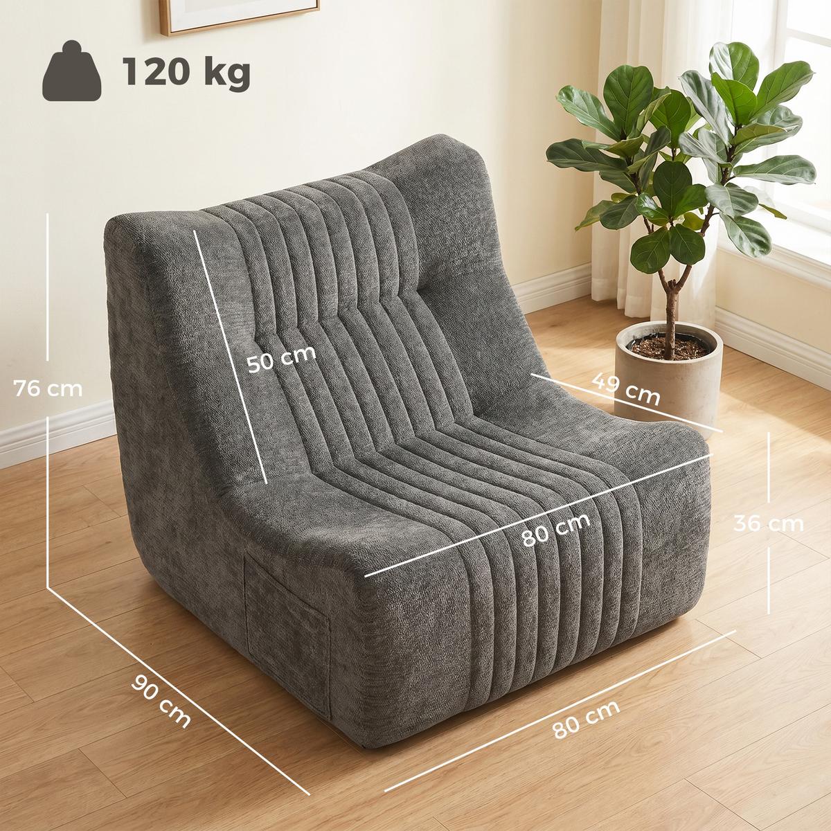 BODENSESSEL Chenille 100 Polyester Schaumstoff Kastaniengrau - Grau, Textil (80/76/90cm) - HOMCOM