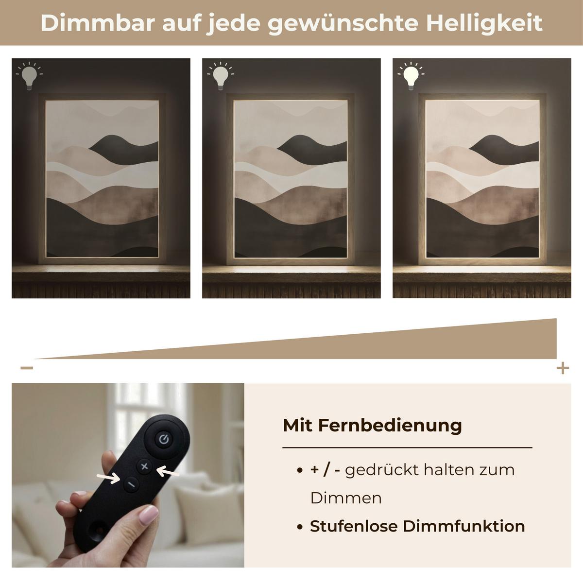 WANDLEUCHTE MIT AKKU Abstrakt - Landschaft - Wellen - Cremefarben 30x40 cm - Graubraun, Holzwerkstoff (30/40/8cm) - OnlyWow