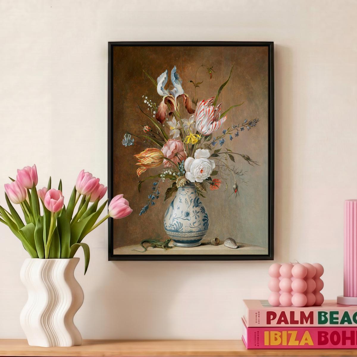 LEINWAND Bilder mit Rahmen - Alte Meister - Blumen - Balthasar van der Ast - 30x40 - Hellbraun, Textil (30/40cm) - MuchoWow