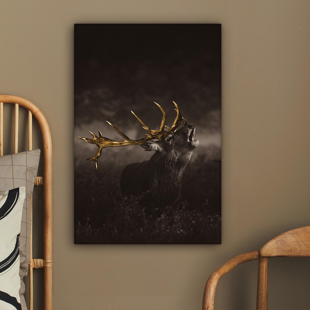 LEINWANDBILD Rotwild - Schwarz - Gold Wanddeko 40x60 cm - Braun, Textil (40/60cm) - MuchoWow