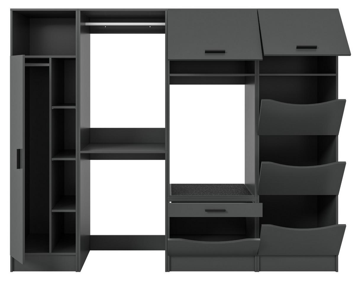 WASCHMASCHINENSCHRANK grau Set 4-teilig 242 x 196 cm, XXXL mit viel Stauraum - Schwarz/Grau, Holzwerkstoff/Kunststoff (242/196/68cm) - Inn.Furn
