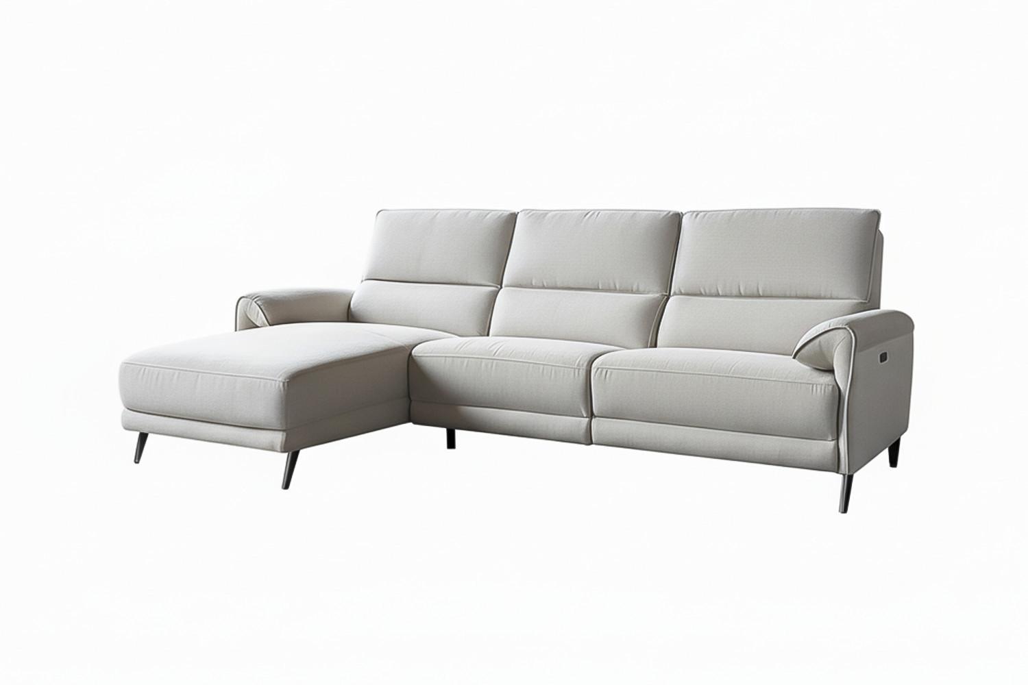 ECKSOFA ADRIANA Hellgrau Flachgewebe Relaxfunktion - Hellgrau/Schwarz, Textil/Metall (280/163cm) - KAWOLA