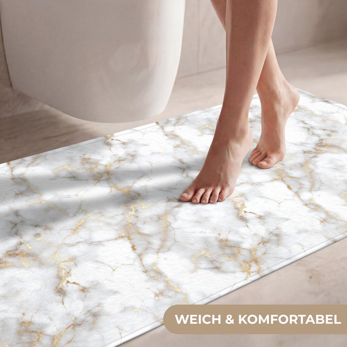 WC-VORLEGER Goldene Adern - Marmor - Weiß WC Teppich 120x60 cm - Weiß, Textil (120/1cm) - OnlyWow