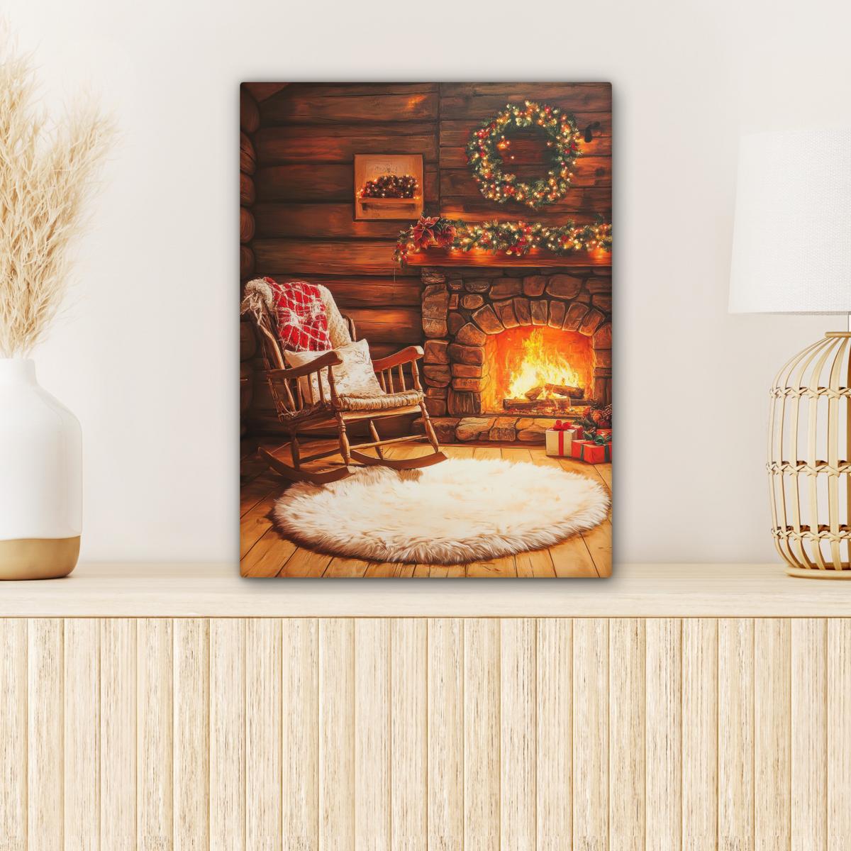 LEINWANDBILD Winter - Weihnachten - Zuhause - Kamin Room Decor 30x40 cm - Bernsteinfarben, Textil (30/40cm) - MuchoWow