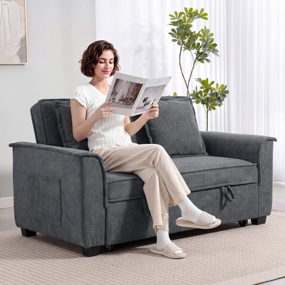 SCHLAFSOFA Polyester Dunkelgrau - Dunkelgrau/Schwarz, Holz/Kunststoff (85/86/168cm) - HOMCOM