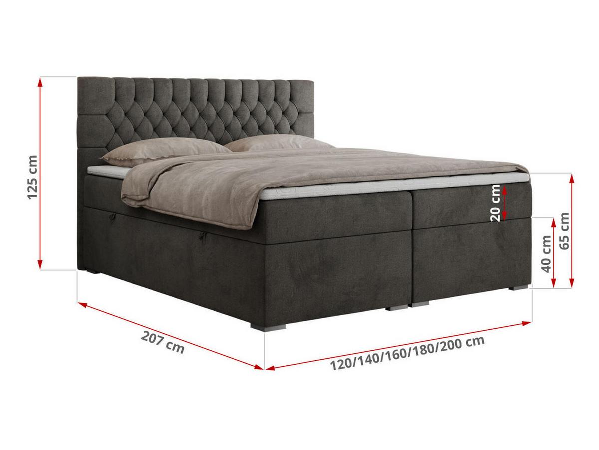 BOXBETT PERA 140/200 Dunkelgrau Velvet - H3 - Dunkelgrau, Holz/Textil (140/200cm) - MKS