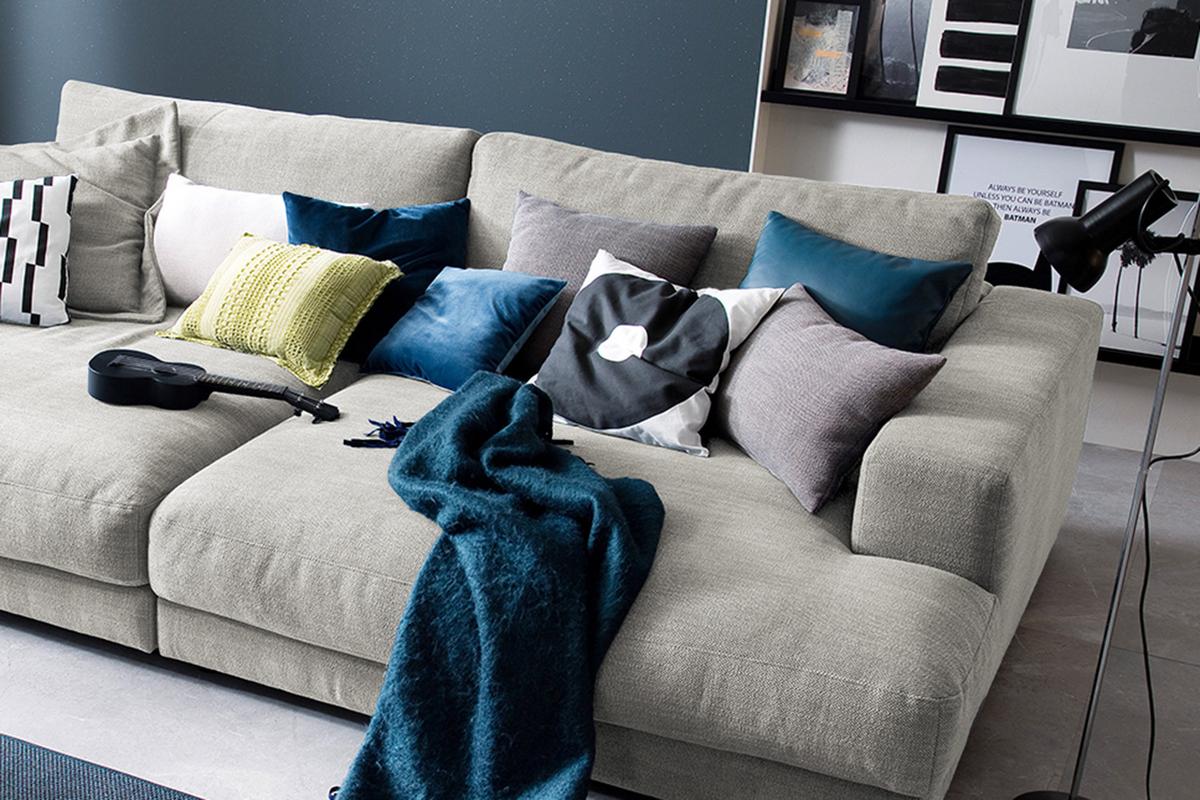BIG SOFA MADELINE Silber Webstoff - Silberfarben/Schwarz, Kunststoff/Textil (290/85/190cm) - KAWOLA