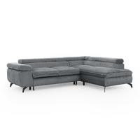 ECKSOFA mit Schlaffunktion und Bettkasten Bonnie aus Grau Cord-Stoff mit verstellbaren Kopfstützen und Armlehne - Ottomane rechts - Schwarz/Grau, Holz/Textil (275/210cm) - S-Style Möbel