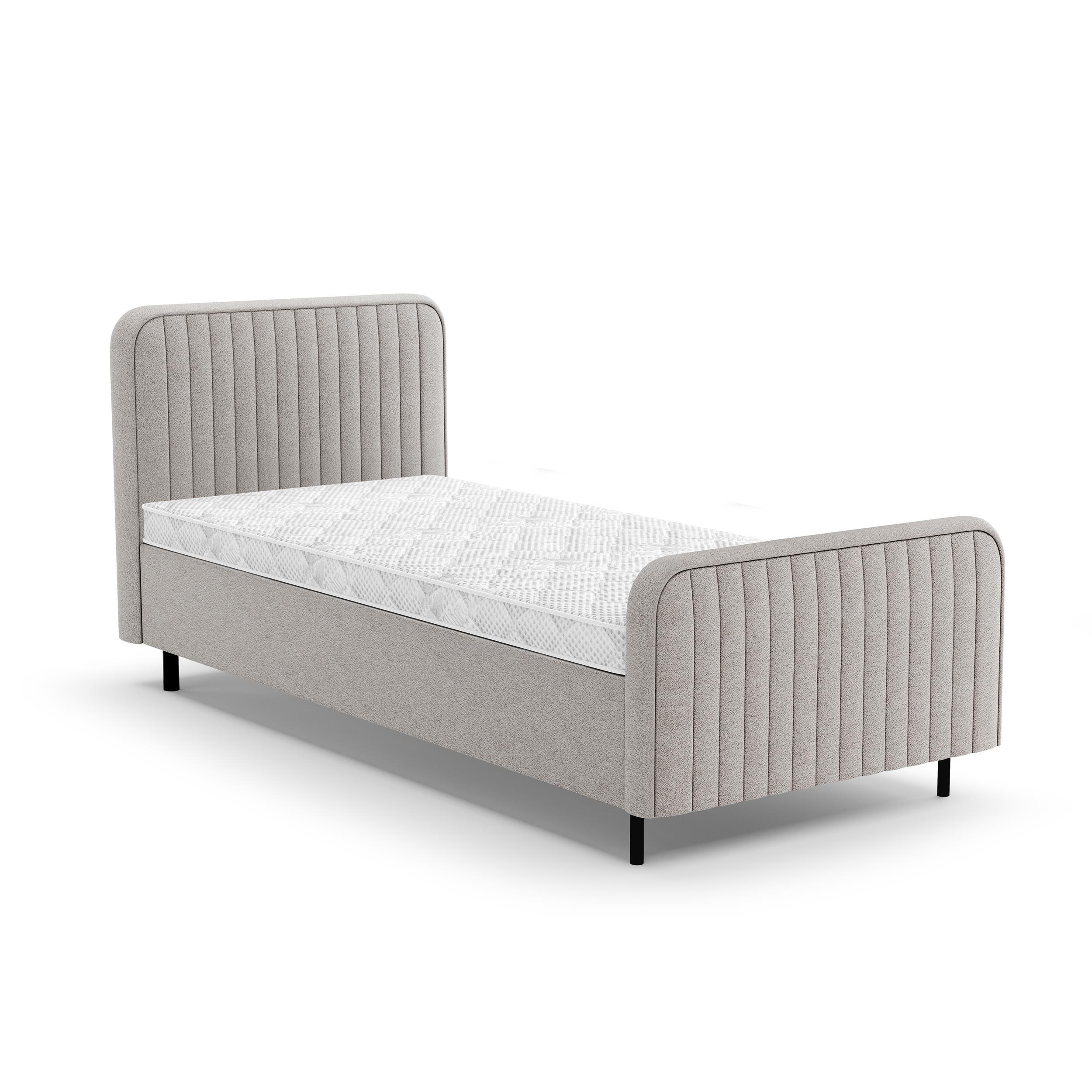 POLSTERBETT Lami 90x200, Einzelbett mit Bettkasten und Schaumstoffmatratze 10 cm, Dunkelbeige - Sandfarben/Schwarz, Textil/Metall (90/200cm) - Beautysofa